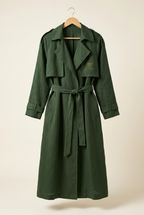 Forest Green trench coat, product-only view