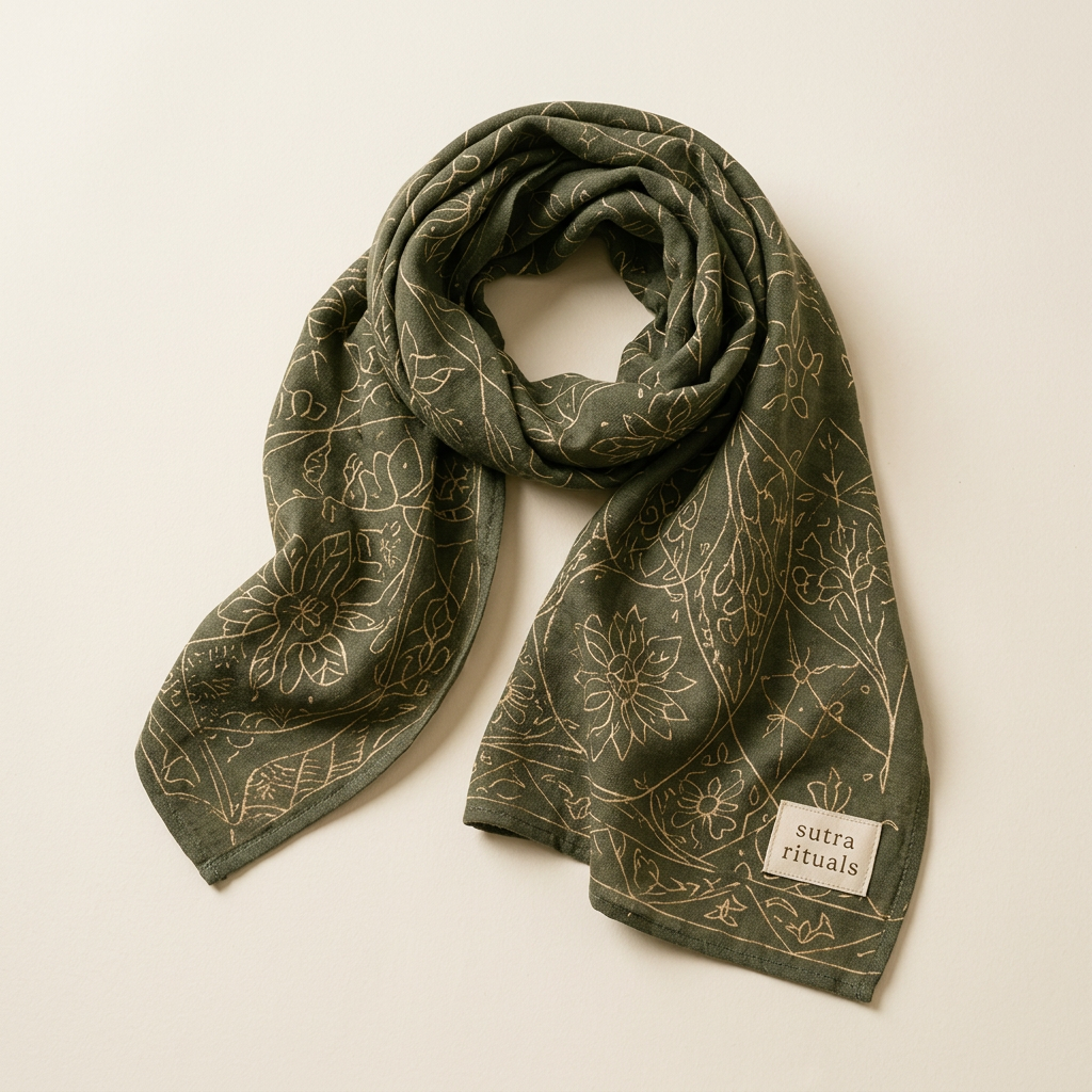 Patterned Forest Sage scarf without a model