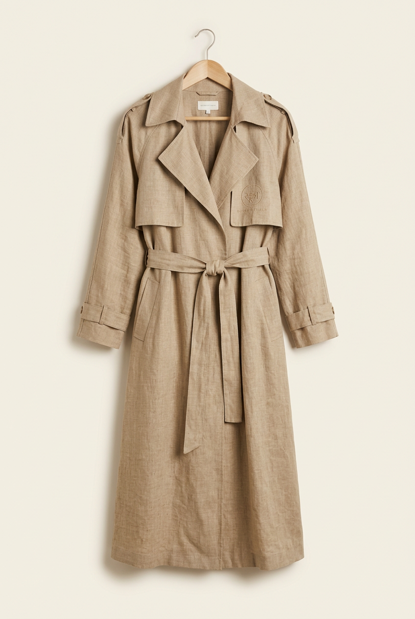Sand Beige linen trench coat without a model