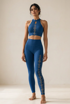 Tantra High-Neck Set in sapphire blue on the model