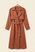 Terracotta trench coat, product-only view