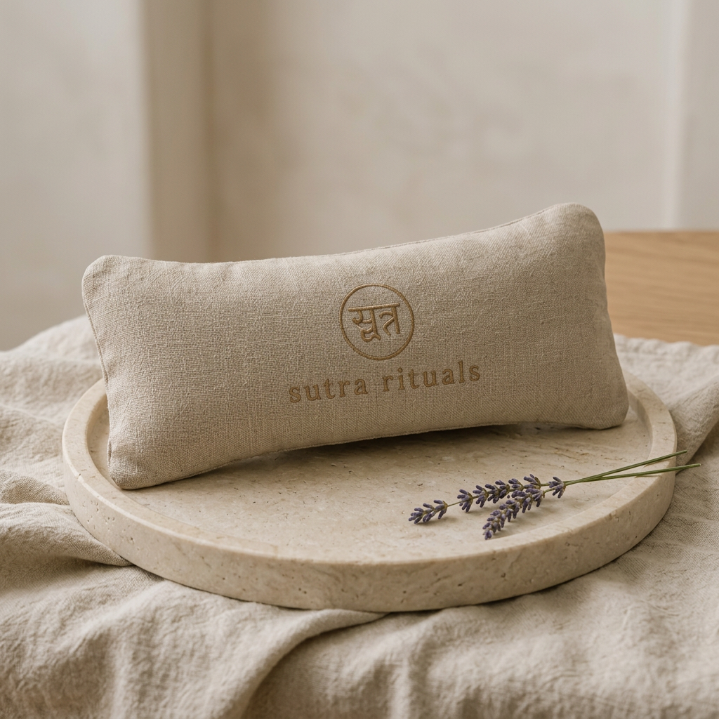 Weighted Eye Pillow styled with linen and lavender